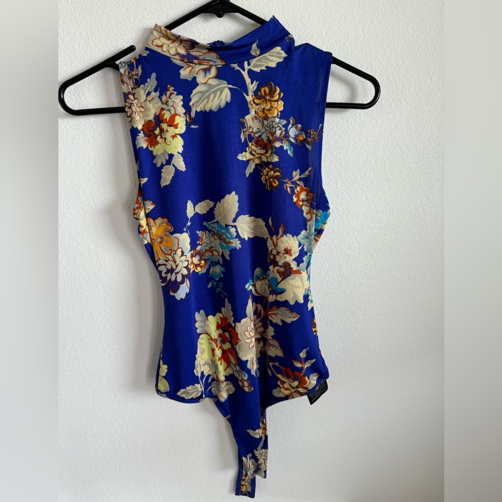 Guess Blue Floral Sleeveless Bodysuit